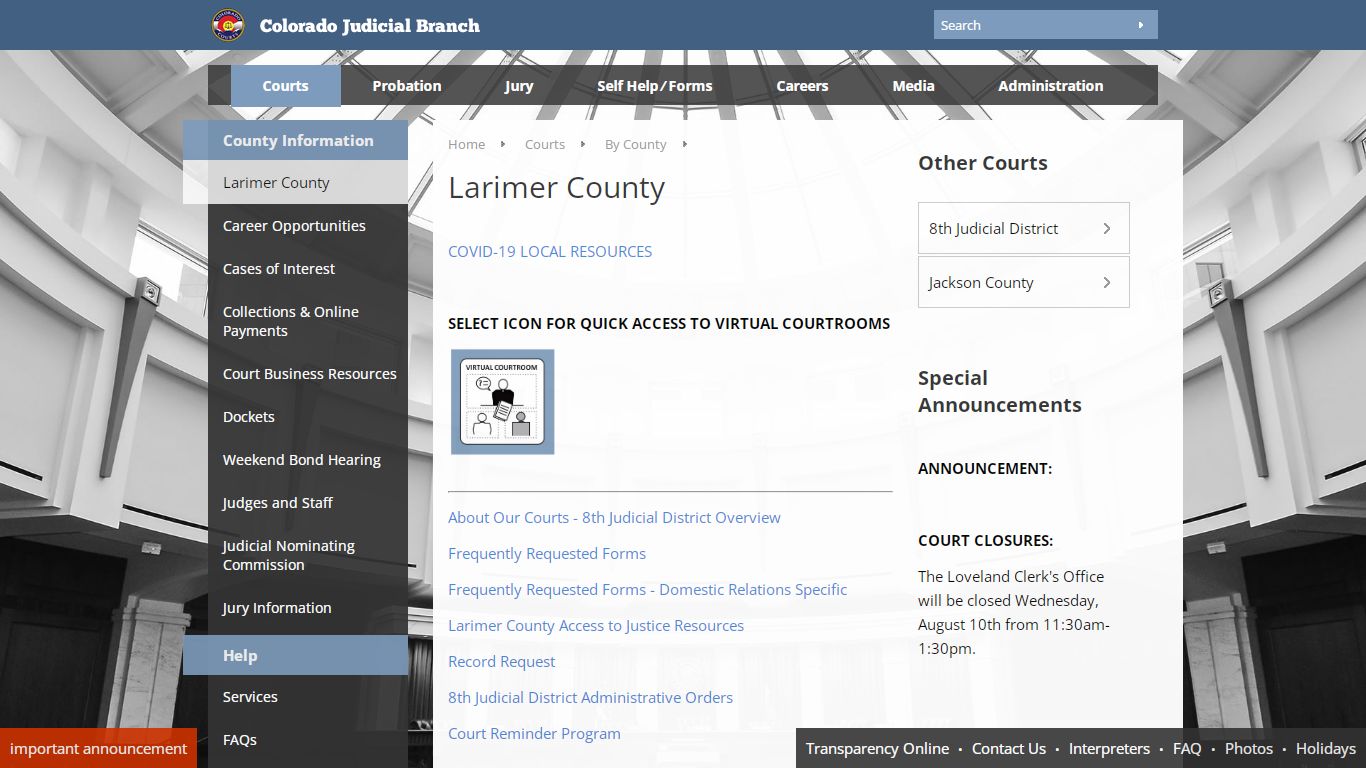 Colorado Judicial Branch - Larimer County - Homepage